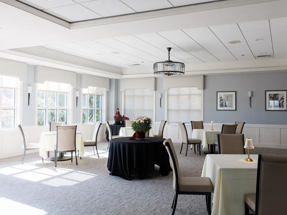 Beautiful view of the charcoal room at kirkbrae country club. This room hosts bridal and baby showers, collations, and other events around 30 people