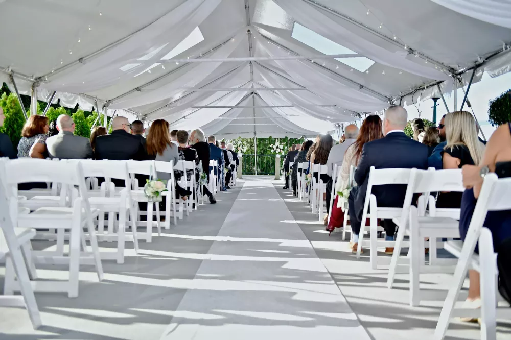 Outdoor tented wedding ceremony in Lincoln Rhode Island