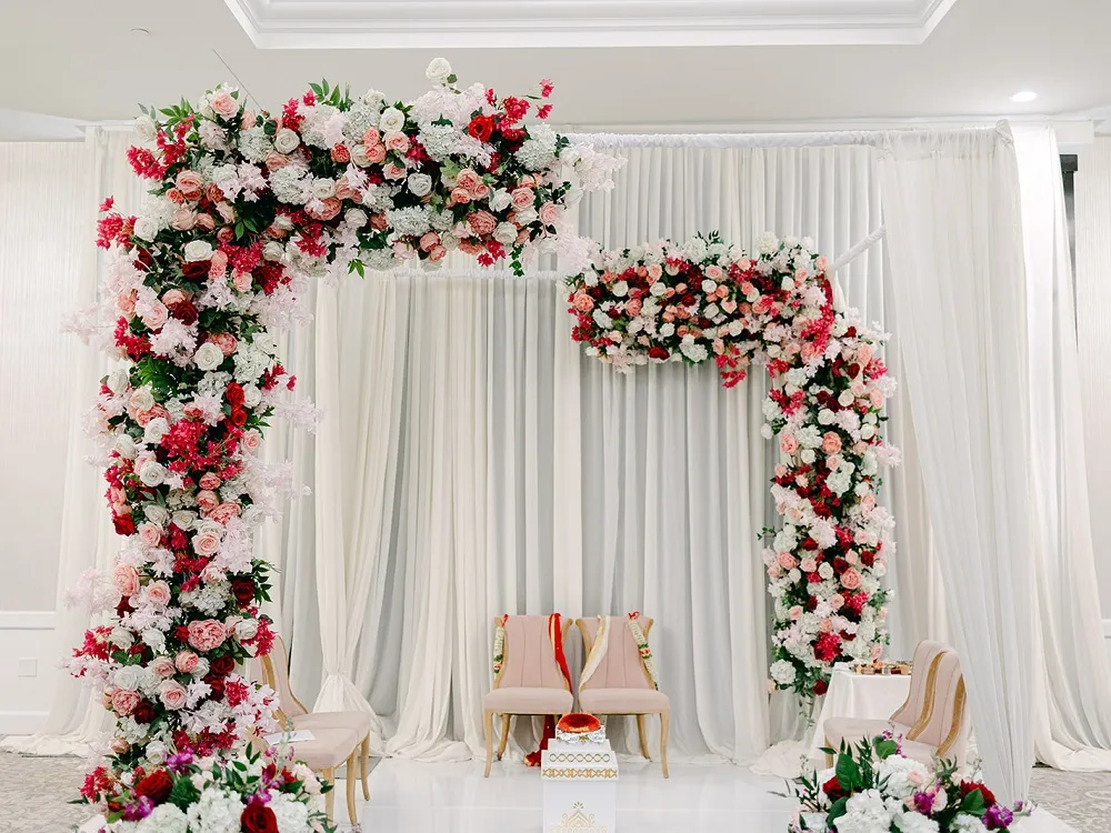 Red, white and pink flowers on the wall in the North Ballroom