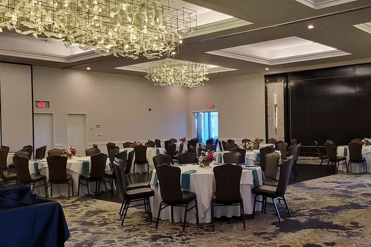 Party hall setup for upcoming high school graduation party