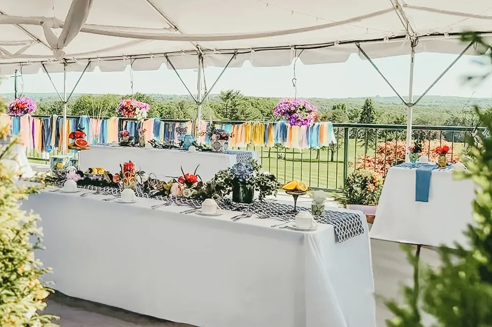 Graduation party setup under the tent at Kirkbrae