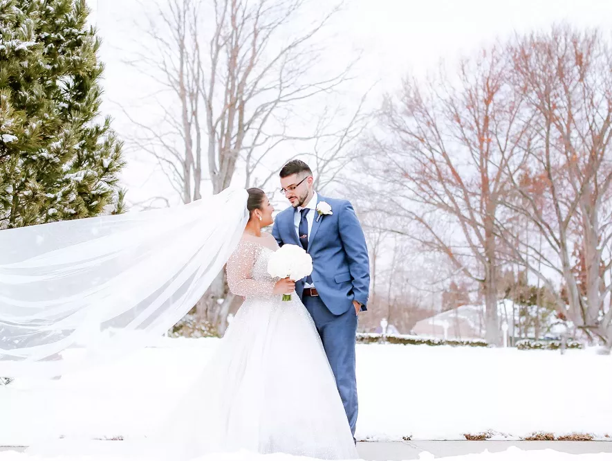 Bride and Groom getting married at a Rhode Island winter wedding