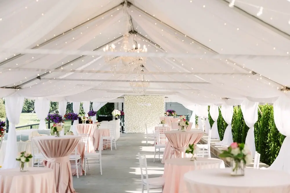 Pink decorated tent for a Rhode Island baby shower