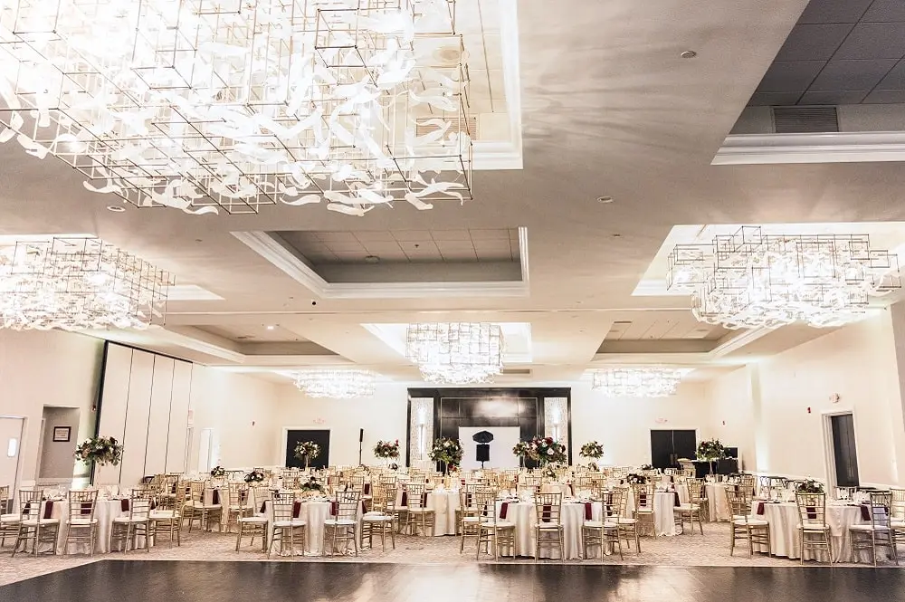 Decorated ballroom ready for a Rhode Island wedding