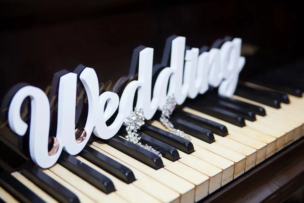 Beautifully decorated piano at our Rhode Island wedding venue