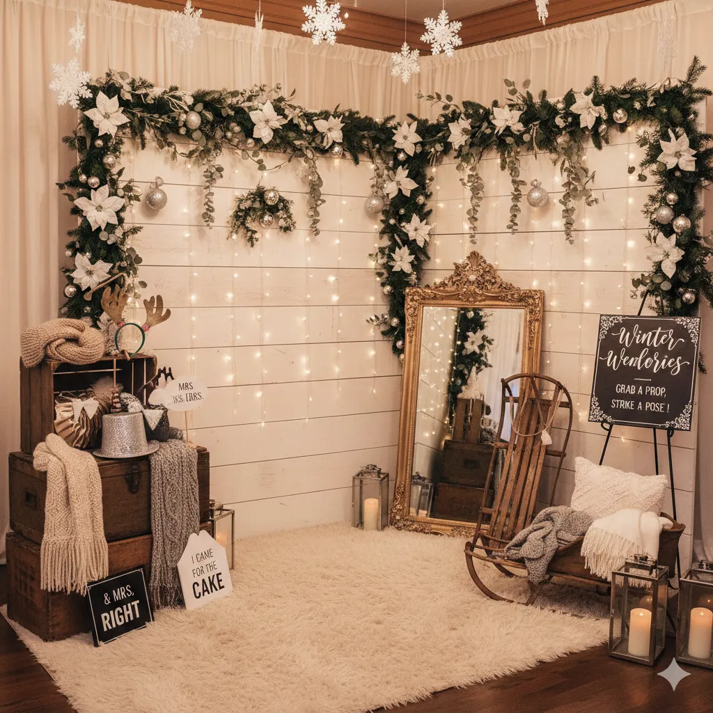 A beautiful photo booth set up for an upcoming winter wedding at Kirkbrae Country Club
